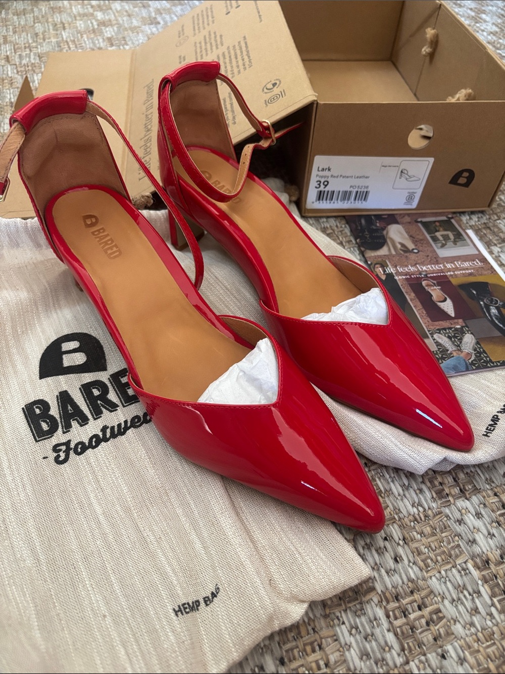 NWT AND BOX Bared Footwear Red Patent Pointed-Toe Ankle-Strap Heels LARK